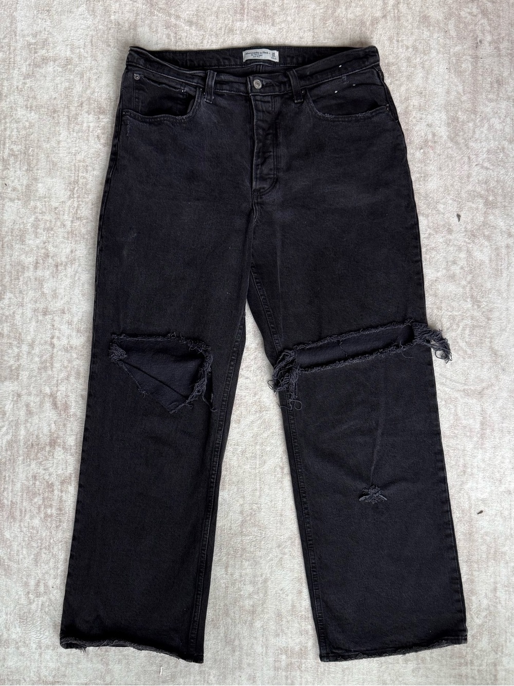 Abercrombie 90s Baggy Jeans Women’s Size 30 Black Distressed Low Rise Wide Leg
